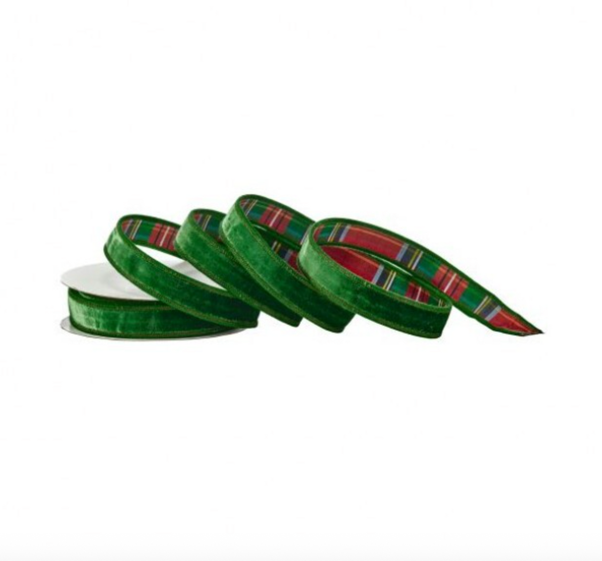 1" GREEN/RED VELVET W/PLAID BACKING RIBBON- SOLD BY THE YARD