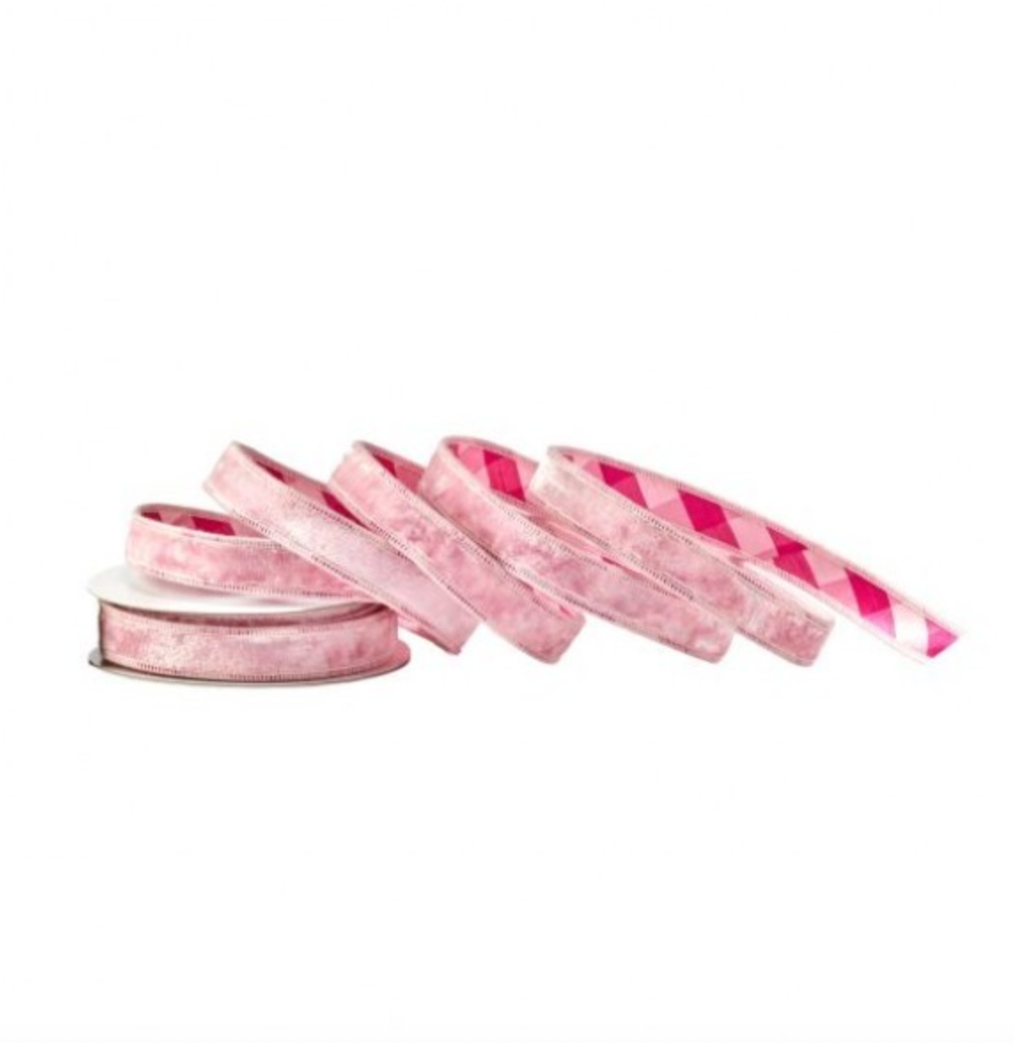 1" BLUSH/PINK VELVET W/PRINCESS PINK PLAID BACK RIBBON- SOLD BY THE YARD