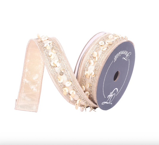 1.5" MOTHER OF PEARL CHAMPAGNE RIBBON- SOLD BY THE YARD