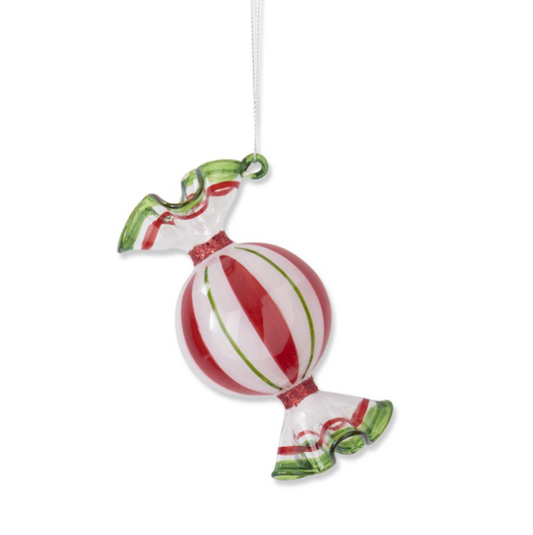 Red & Green Glass Candy Ornament - Peppermint Drop