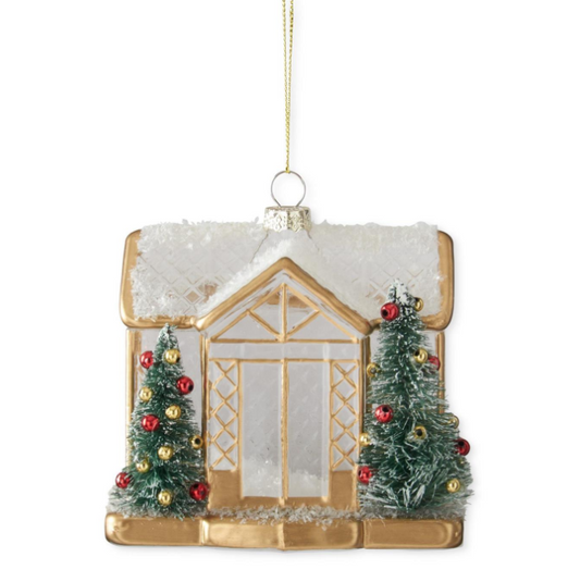4.25 Inch Glass Greenhouse w/Bottle Brush Tree Ornament
