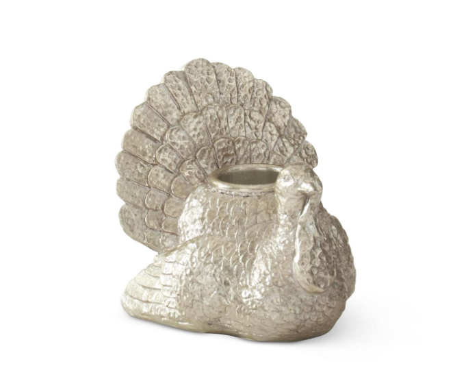 3.25 Inch Antiqued Silver Turkey Taper Candleholder