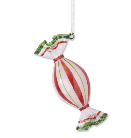Red & Green Glass Candy Ornament - Holiday Taffy