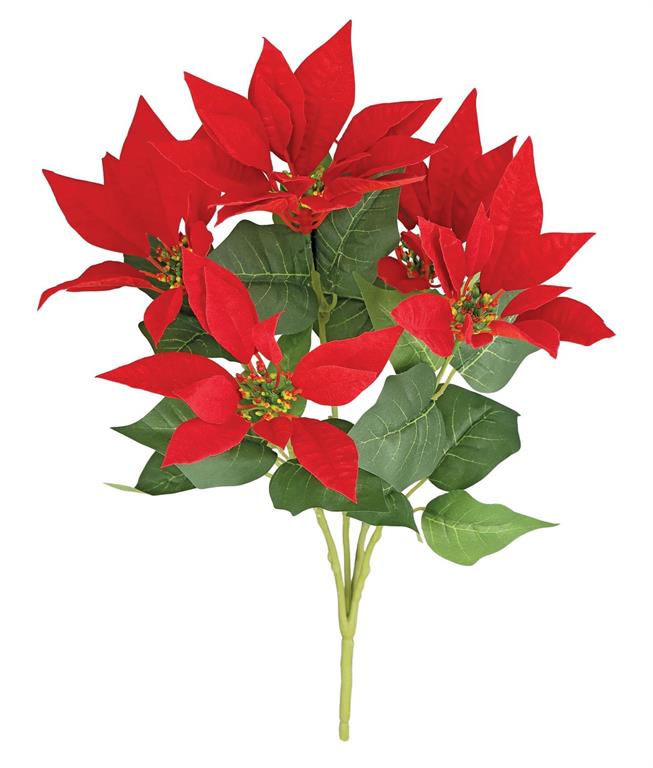 VINTAGE POINSETTIA FLOWER BUSH, 21", RED