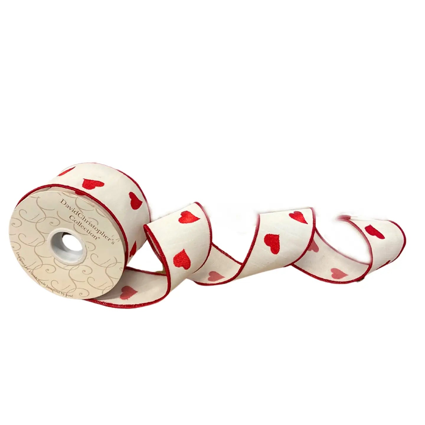 2.5" Wide Red Heart Embroidery Ribbon