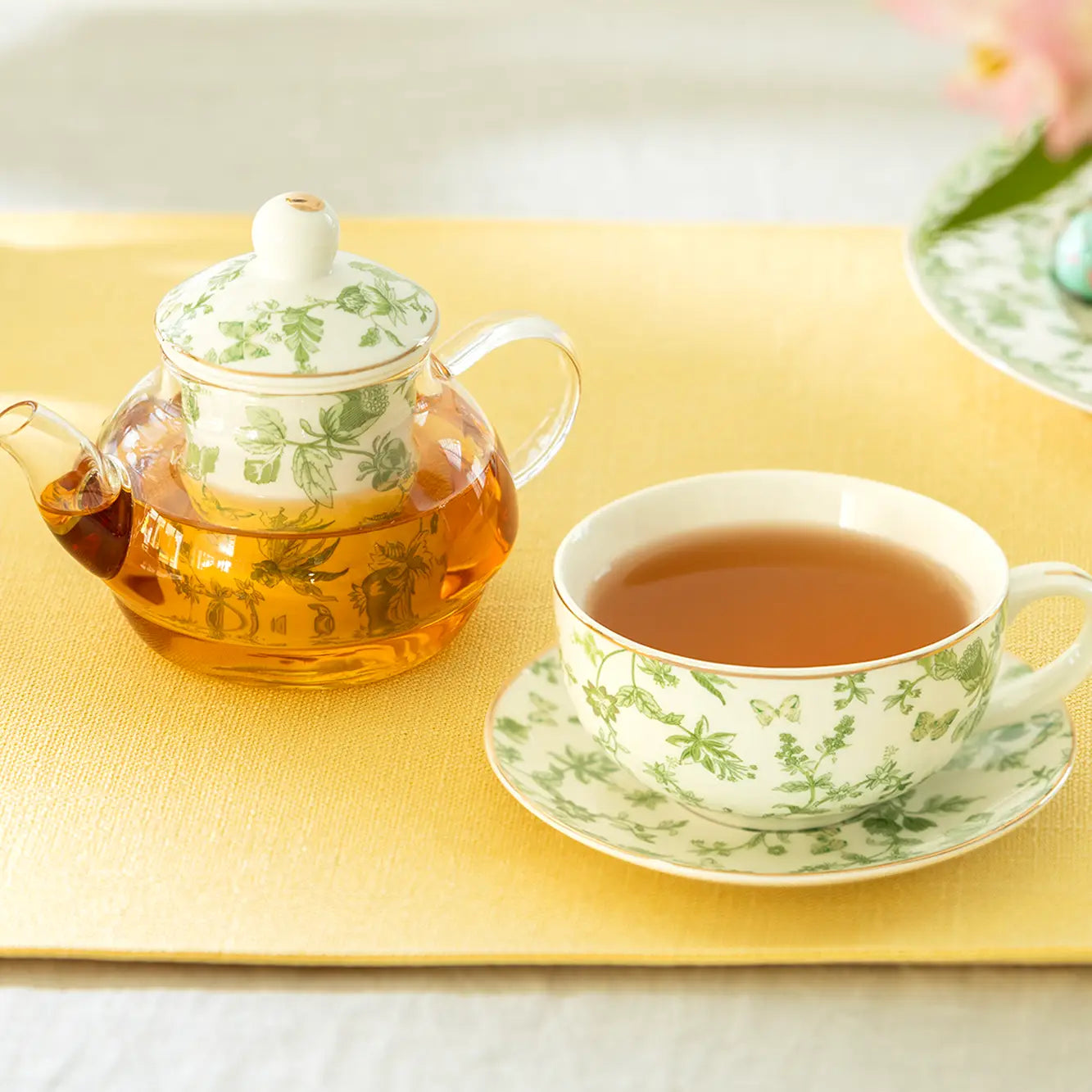 Greeny Garden Glass and Fine Porcelain Tea For One Set (with Box)