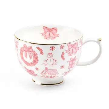 Christmas Pink Bow 14oz Fine Porcelain Latte Mug