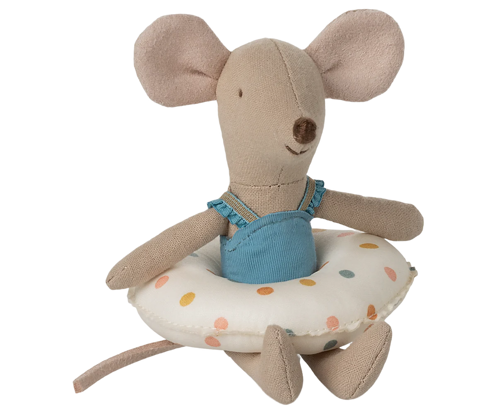 Maileg - Beach mouse with float, Little sister - Multi dot