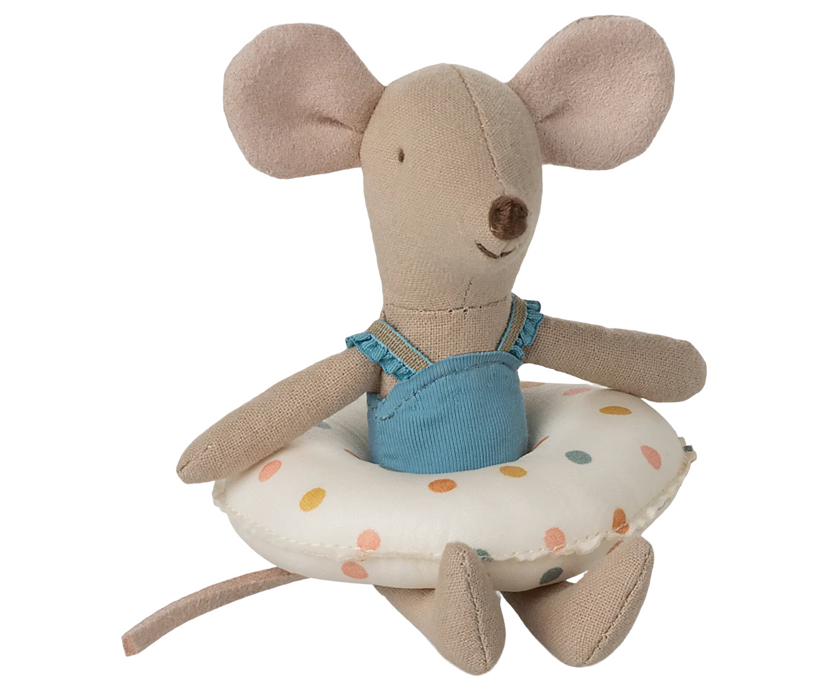 Maileg - Beach mouse with float, Little sister - Multi dot