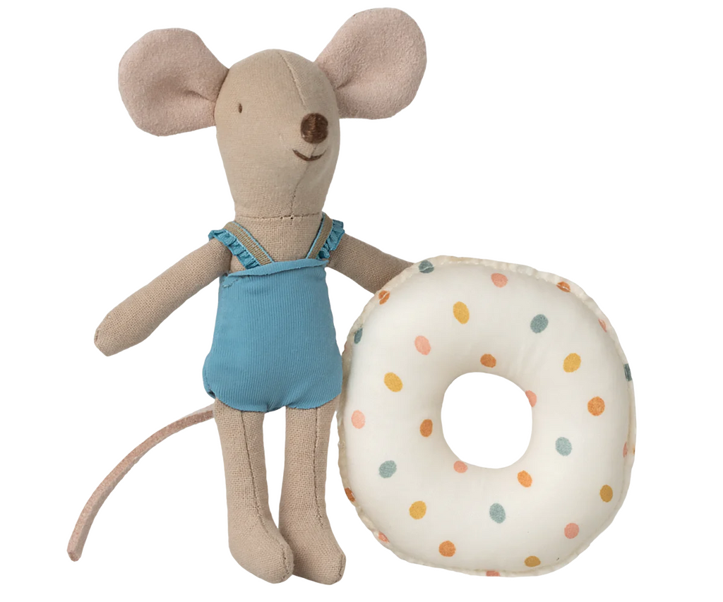 Maileg - Beach mouse with float, Little sister - Multi dot