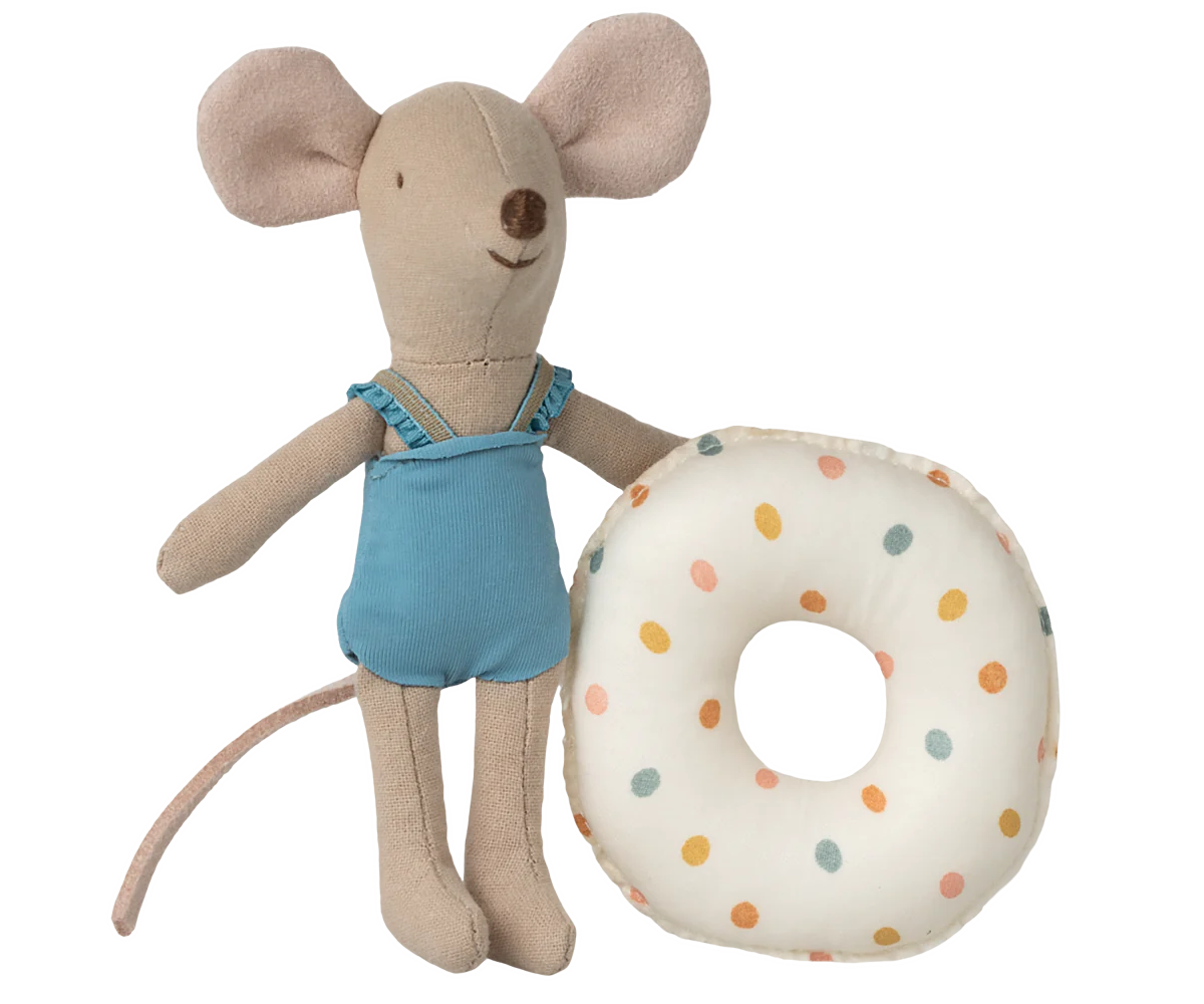 Maileg - Beach mouse with float, Little sister - Multi dot