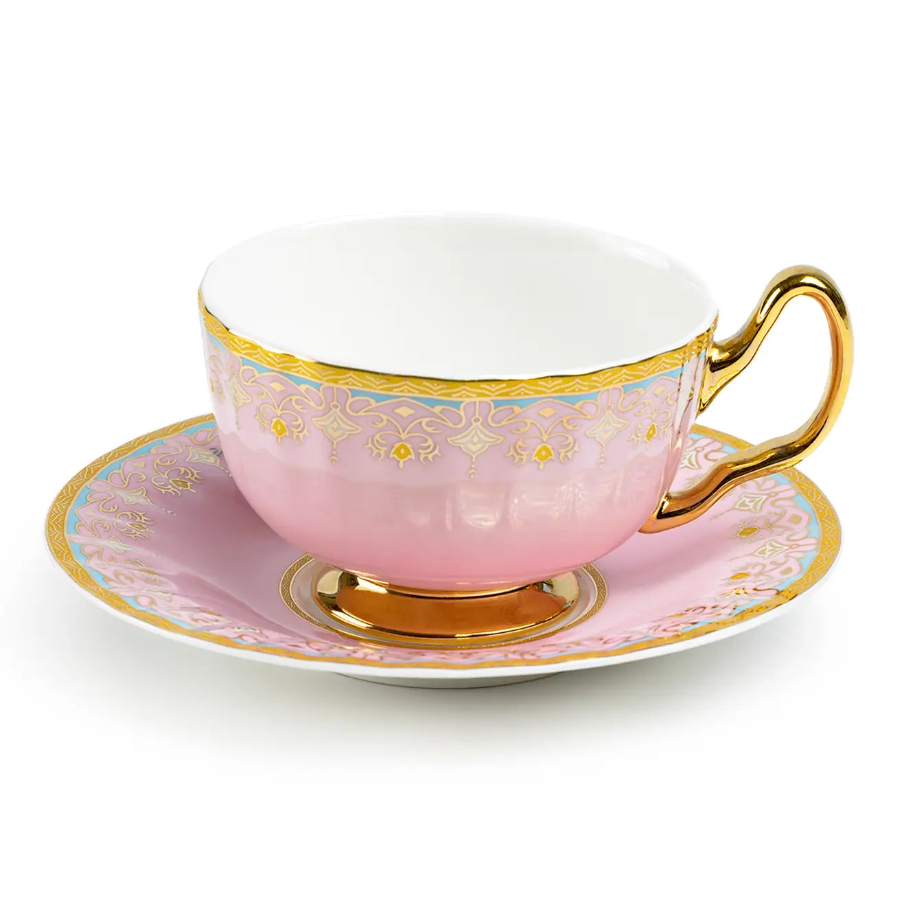 Pink Floral Toile 6oz Fine Porcelain Tea Cup and Saucer (with Box & Mini Spoon)