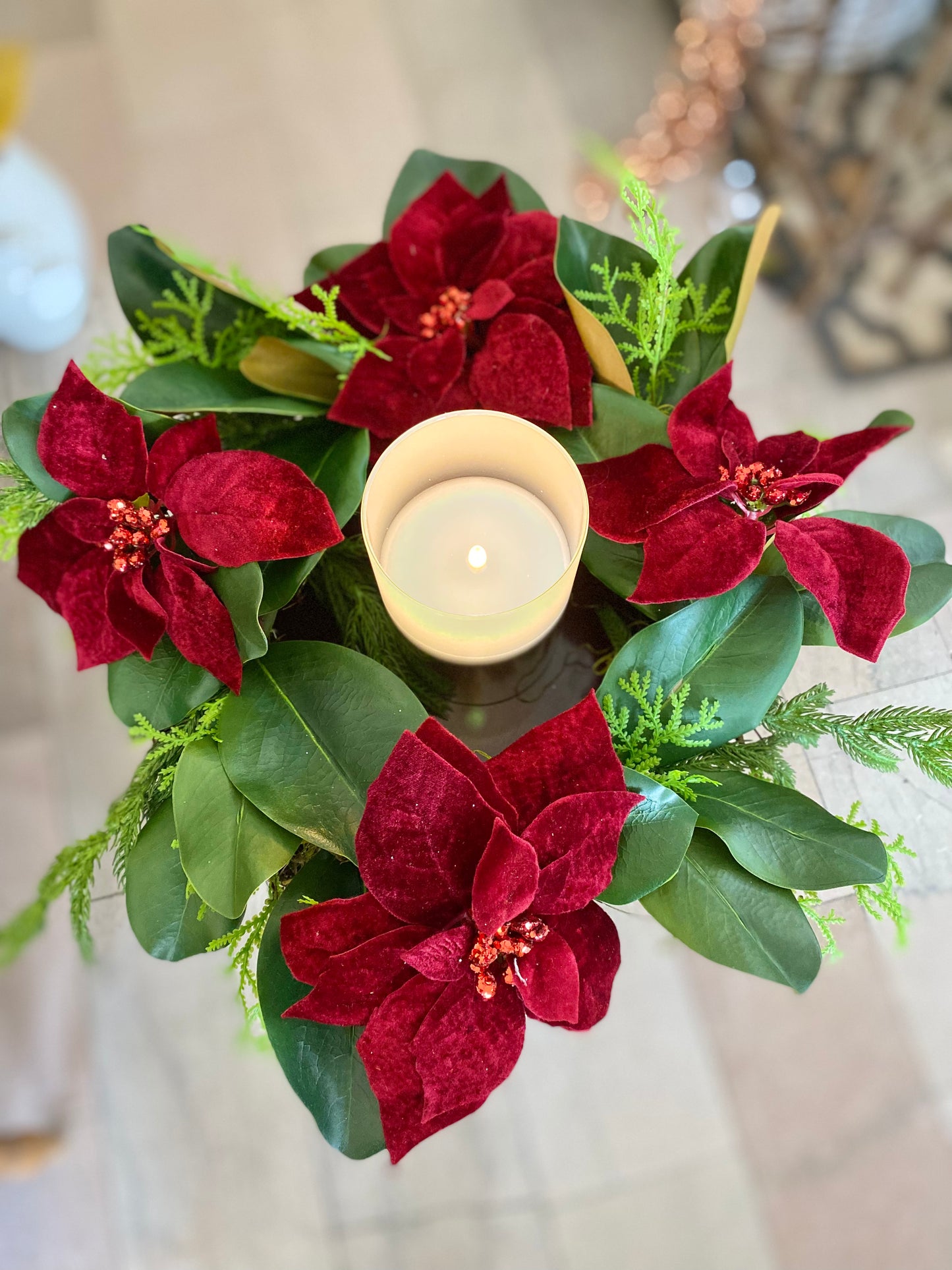 Poinsettia Candle Wreath