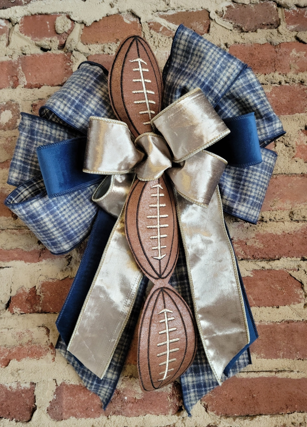 Blue and Metallic Football Bow