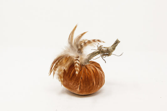 Hot Skwash 4" Velvet Pumpkin with Feather Plume
