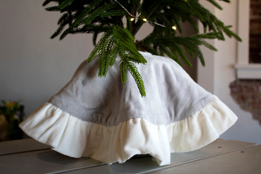 21"D Morning Meadow Gray Velvet Mini Tree Skirt