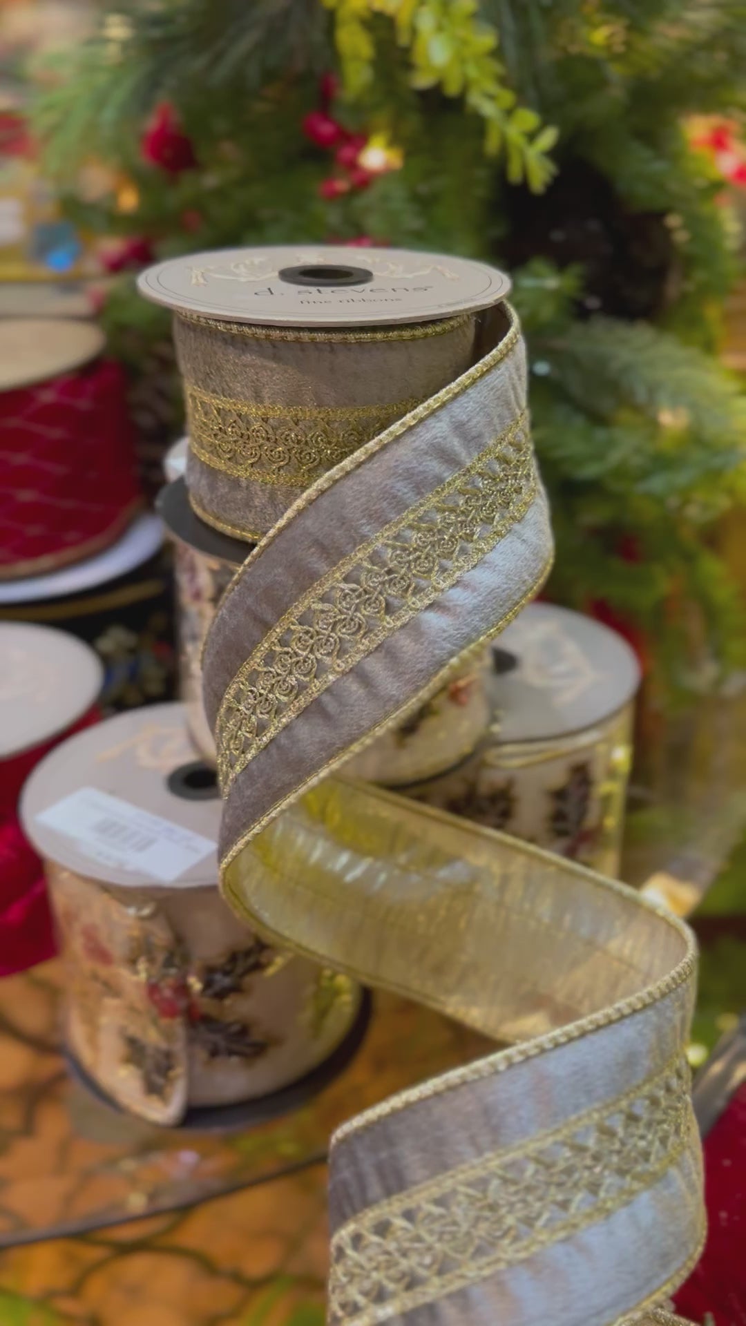 2.5" Grey Velvet Platinum Ribbon
