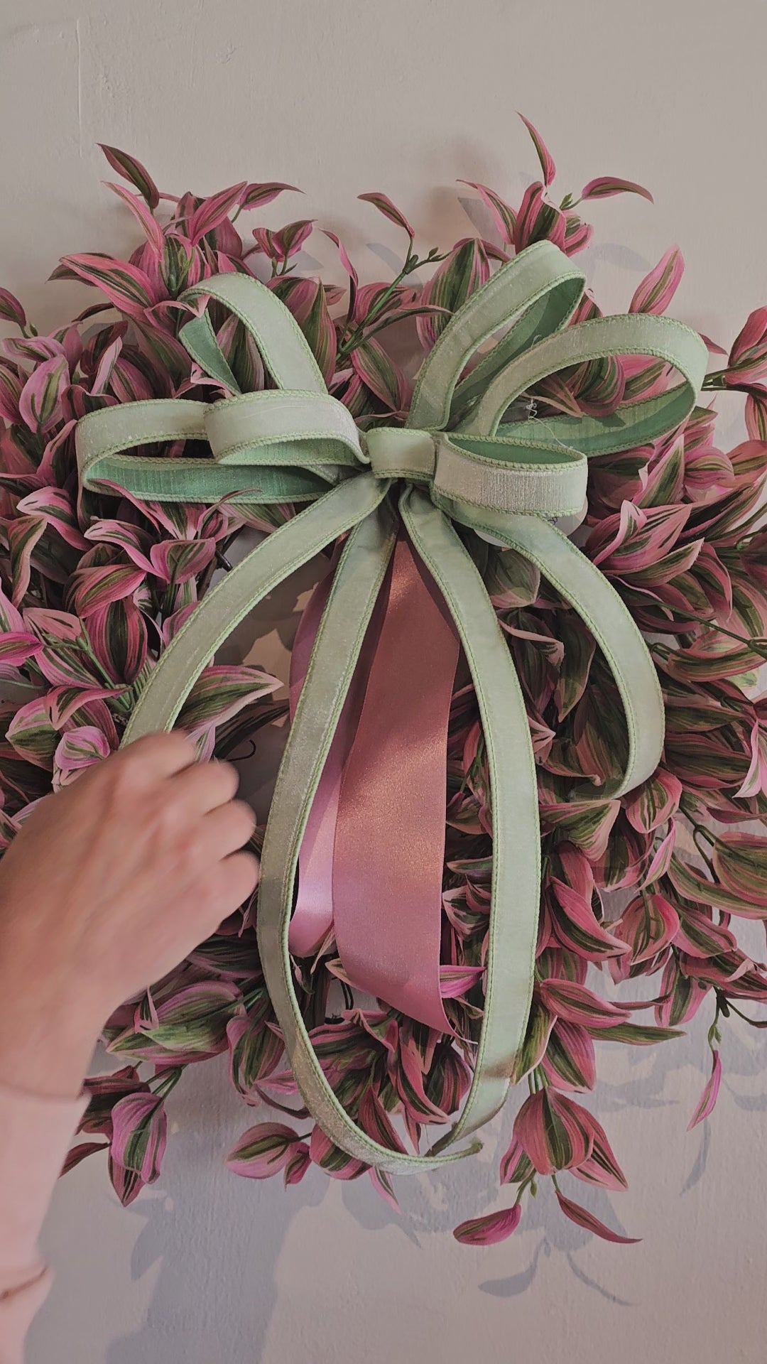 Minty Green with Pink Satin Wreath
