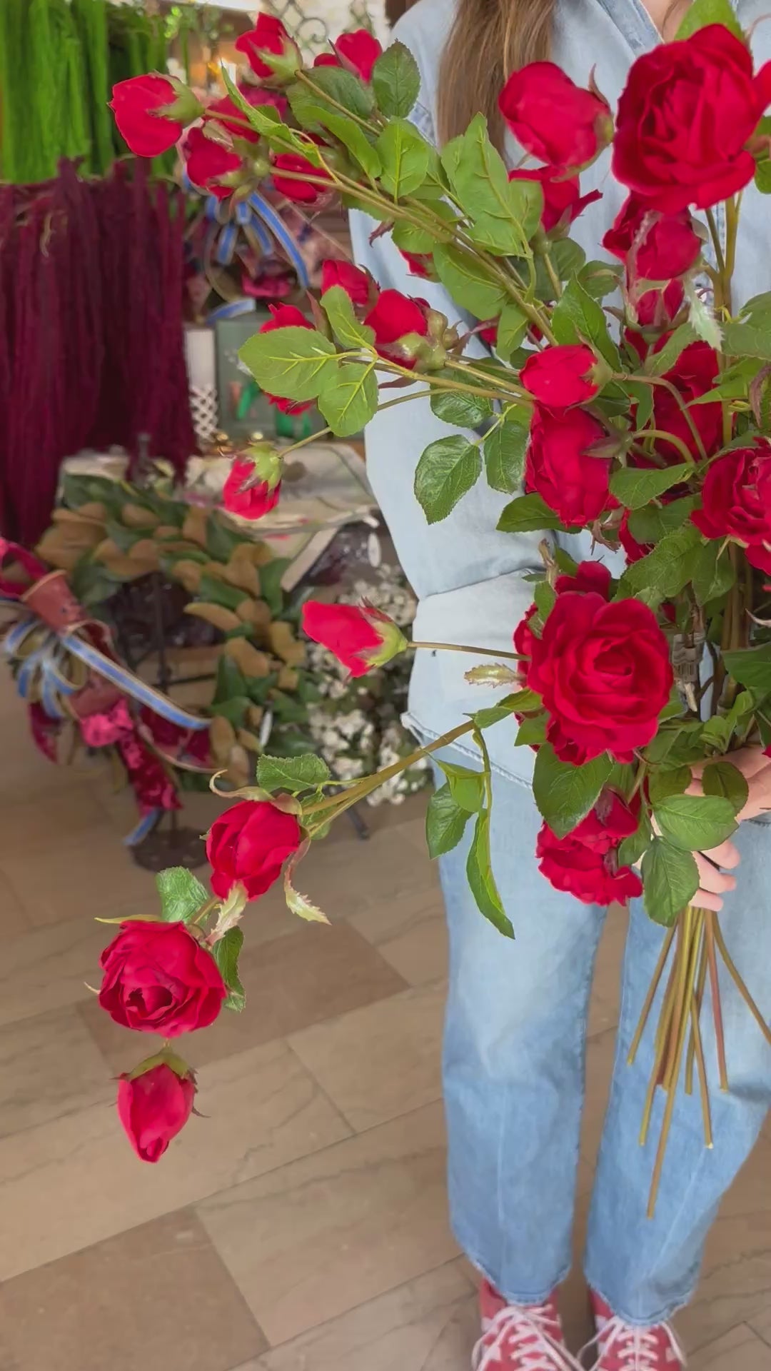 37" Just Cut Garden Rose Branch- Red