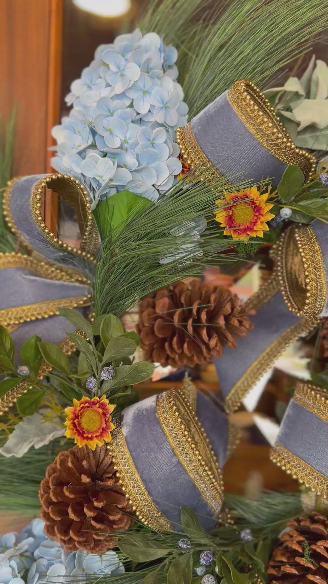 Blue Contessa and Pinecone Wreath