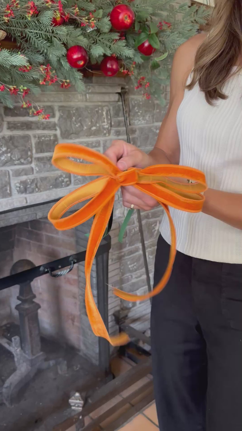 Pre-tied Orange Velvet Bow