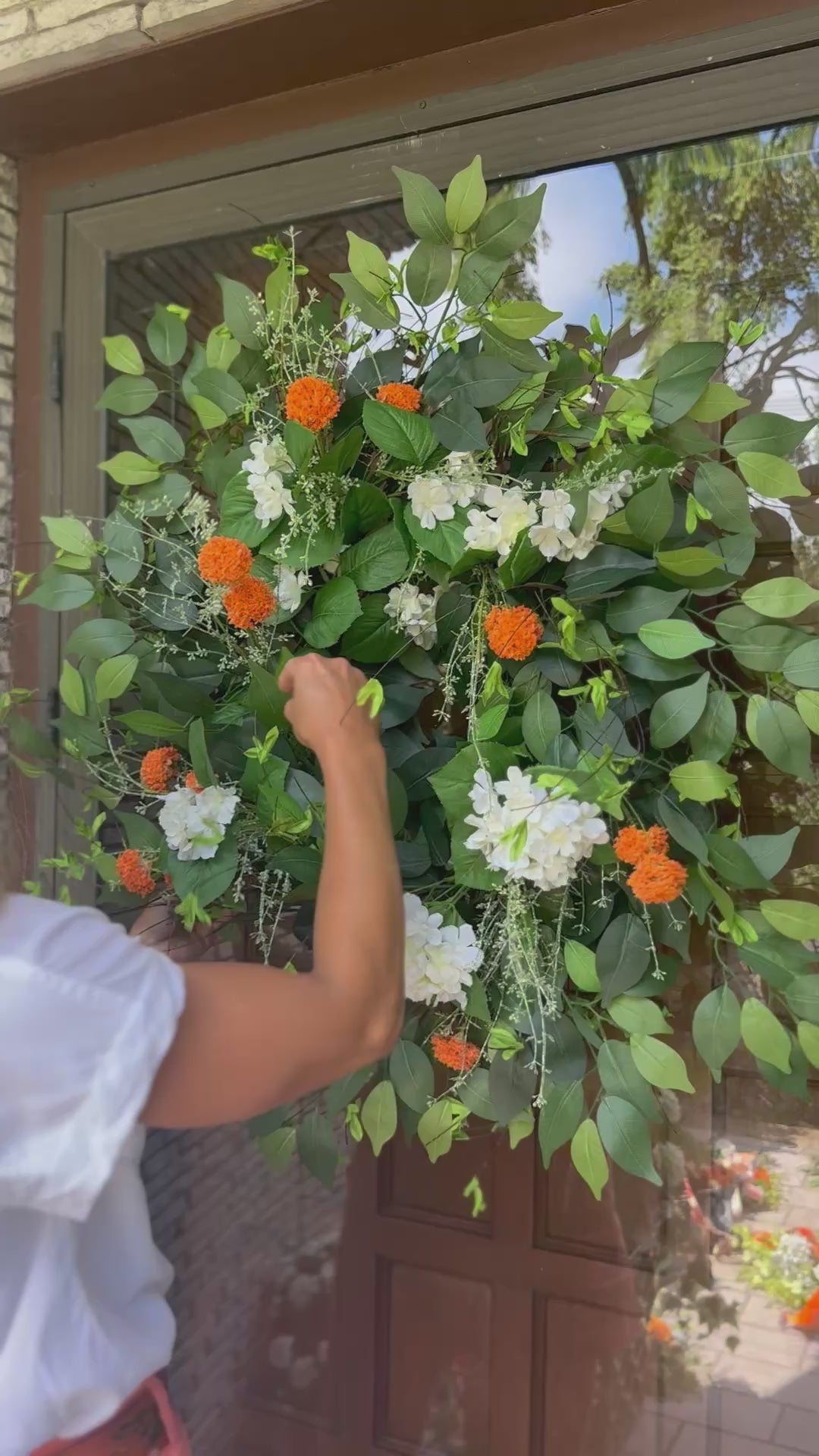 Wild Orange Allium Bloom and White Hydrangea Wreath