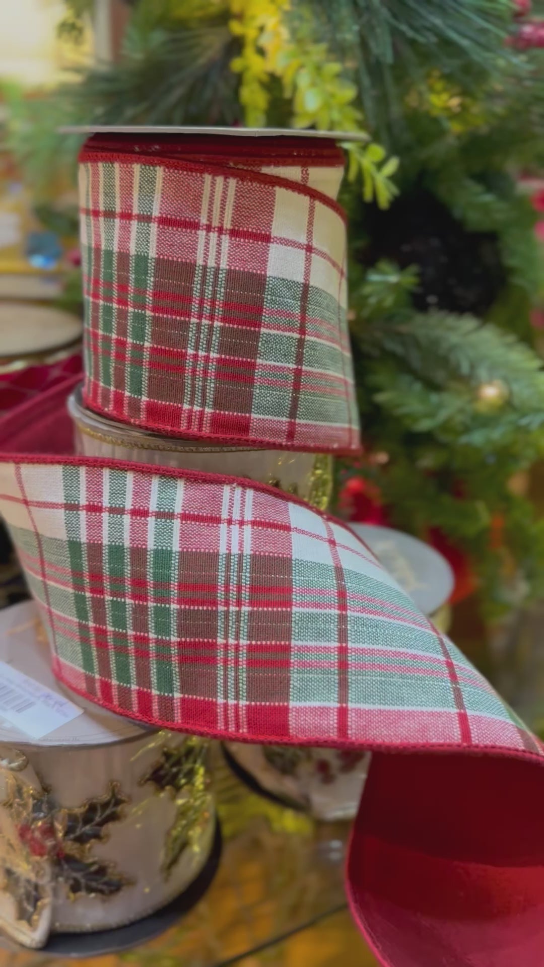 4" Cotton Plaid Silver Lurex, red green white