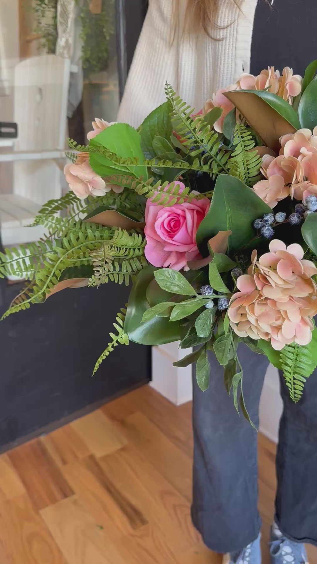Blush Hydrangea Rose & Berries Centerpiece