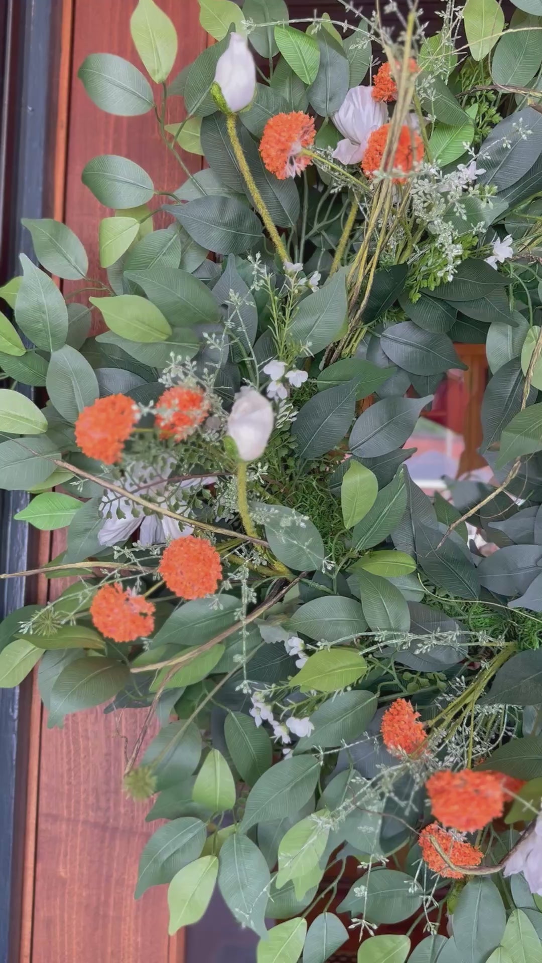 Orange Puffs and Poppies Wreath