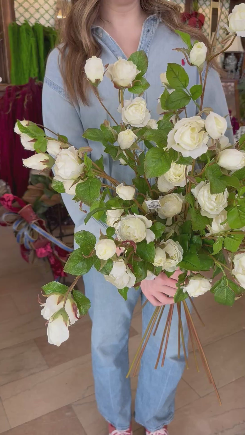 JUST CUT GARDEN ROSE BRANCH 37"- WHITE