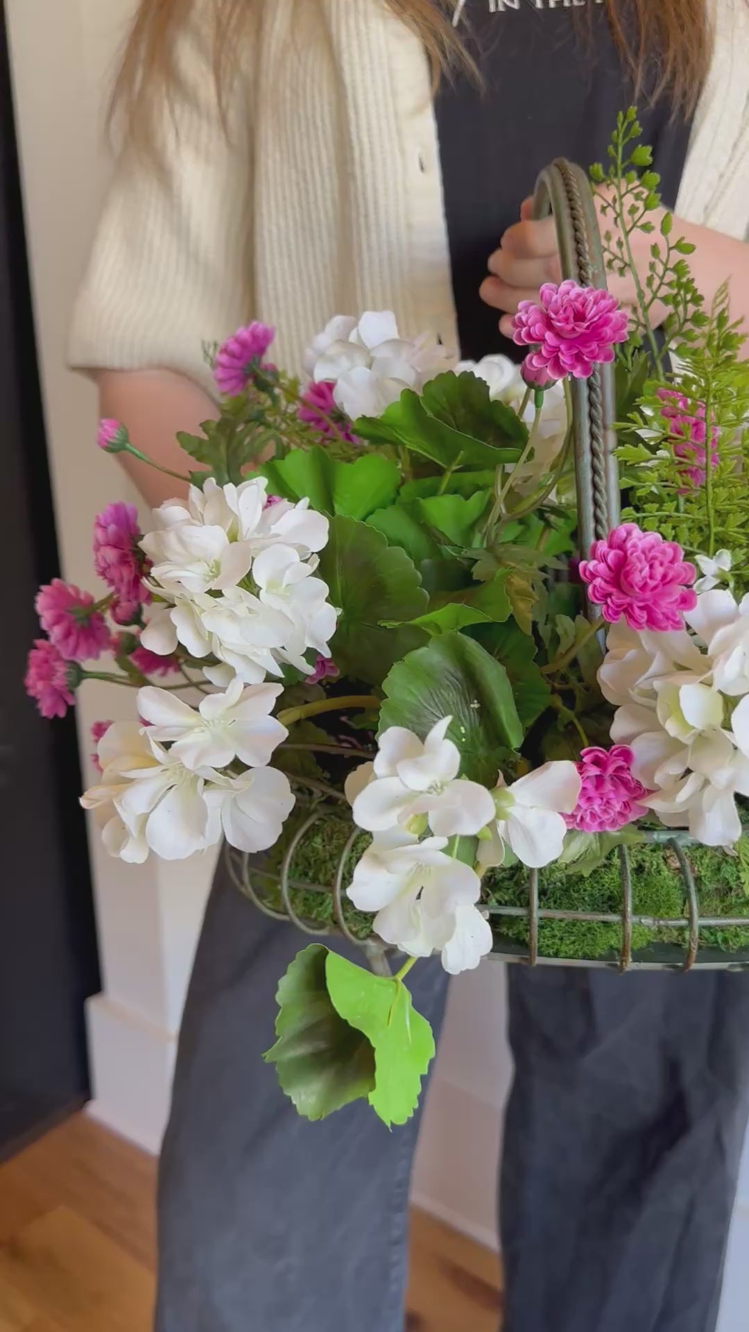 Pink & White Floral Garden Basket