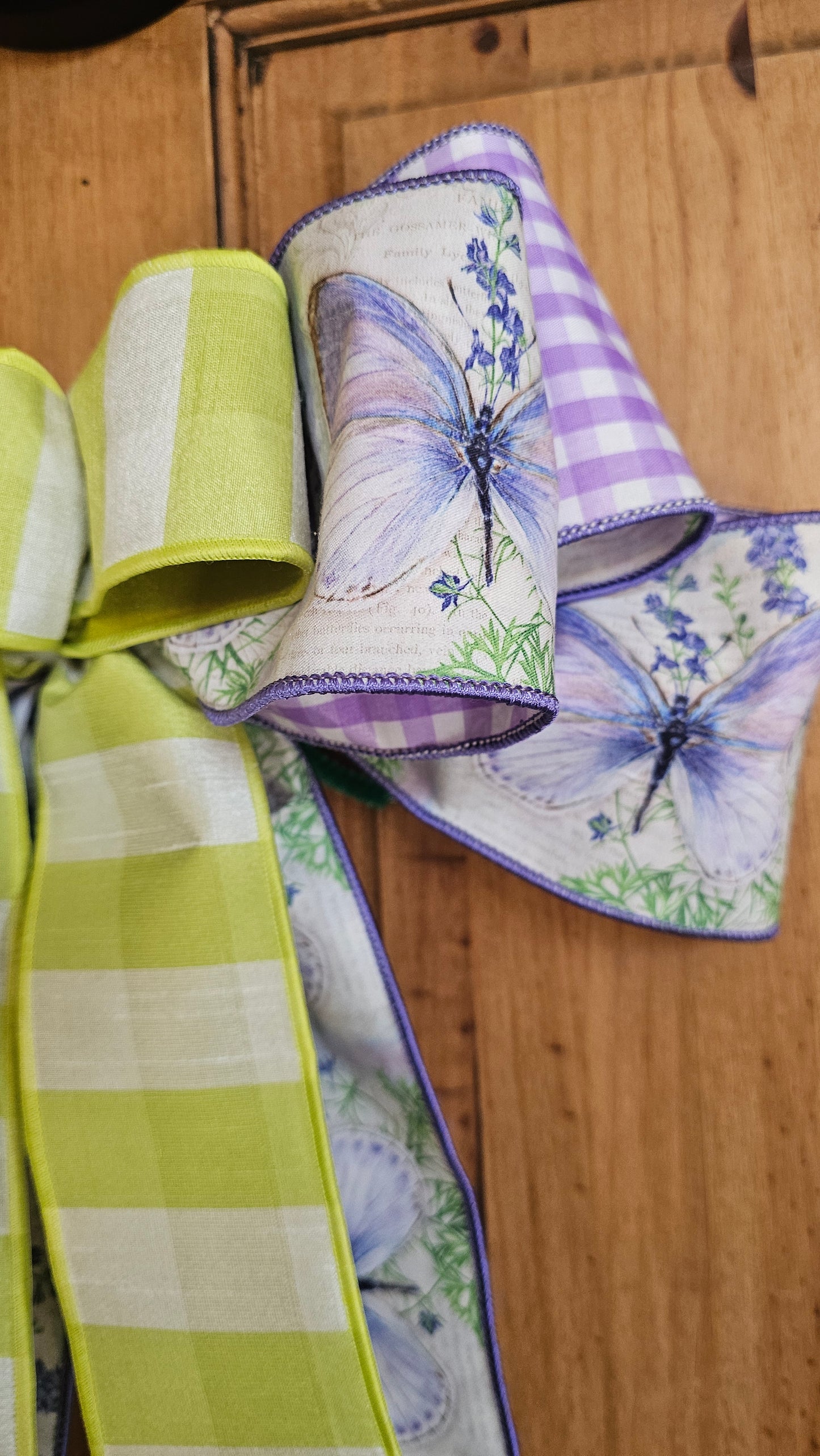 Butterflies & Green Checked Bow