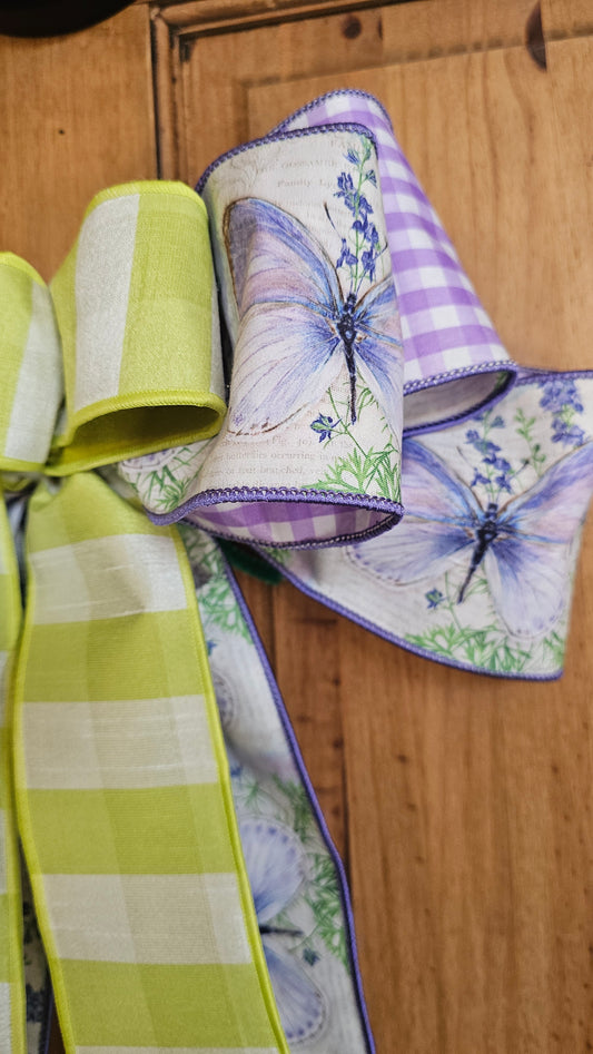 Butterflies & Green Checked Bow