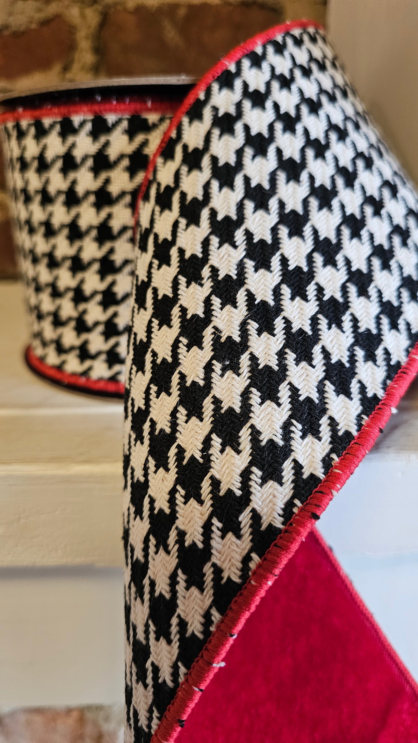 MTX65096-4"x5Y HOUNDS TOOTH/VELVET WIRED RIBBON