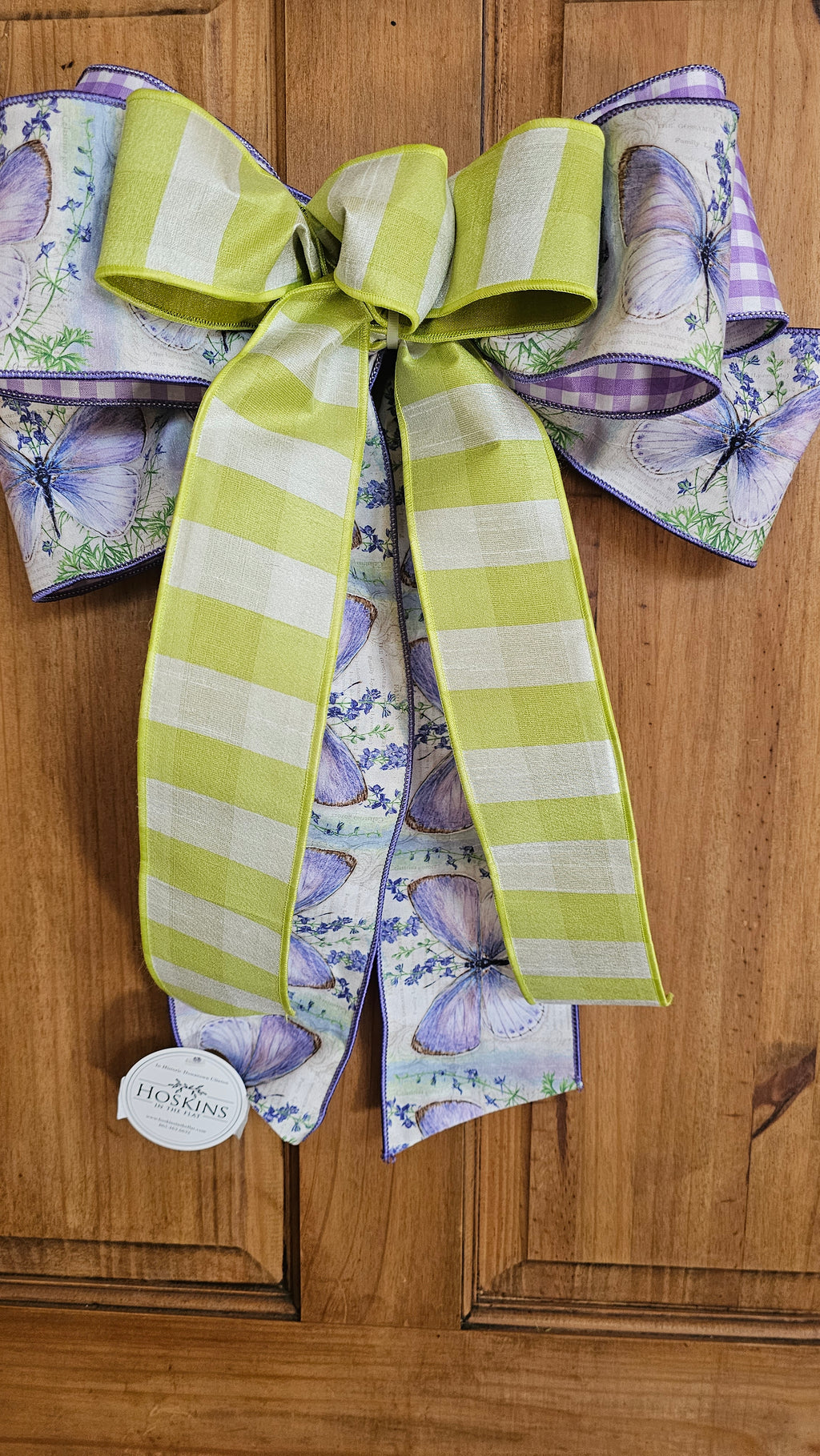 Butterflies & Green Checked Bow
