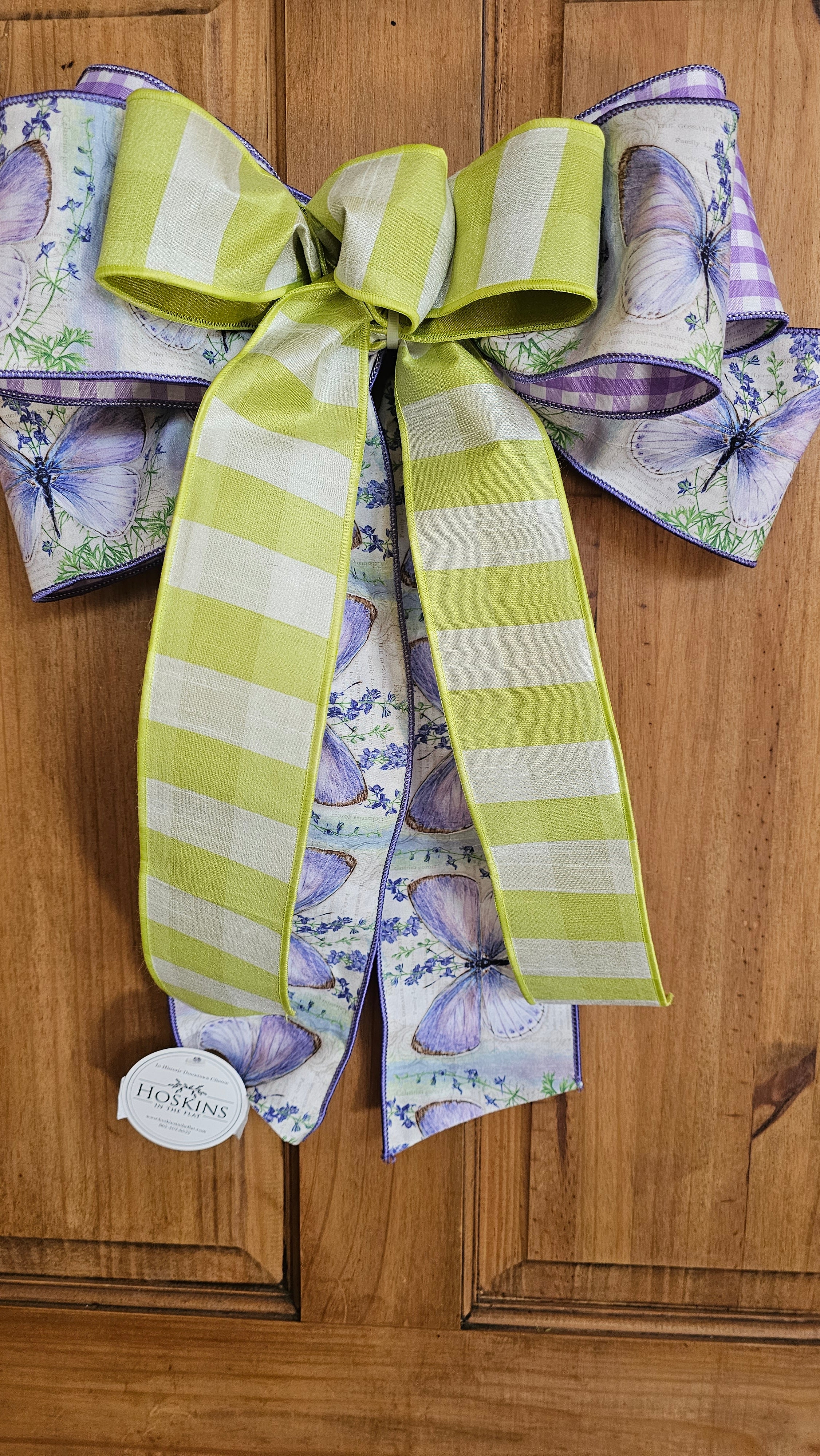 Butterflies & Green Checked Bow