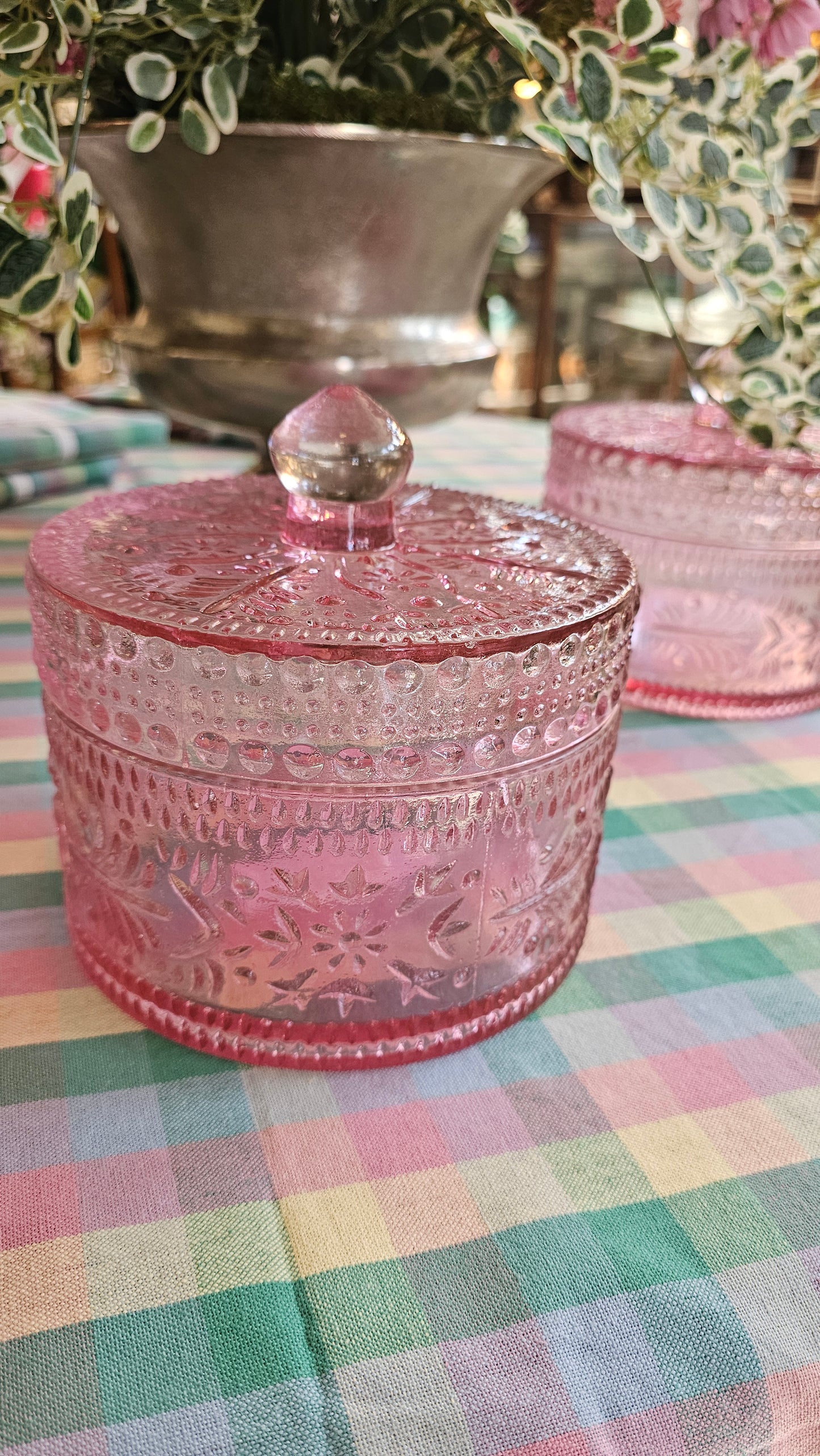 6.5" Vintage Hobnail Glass Jar w/ Lid