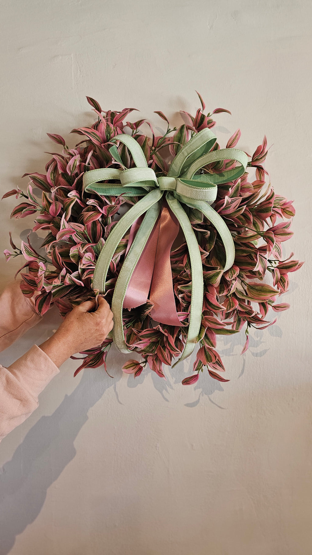 Minty Green with Pink Satin Wreath