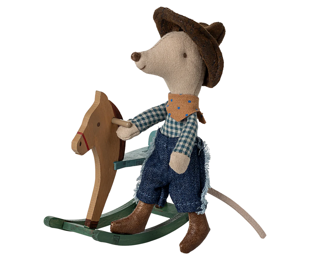 Maileg - Cowboy mouse on rocking horse, Little brother