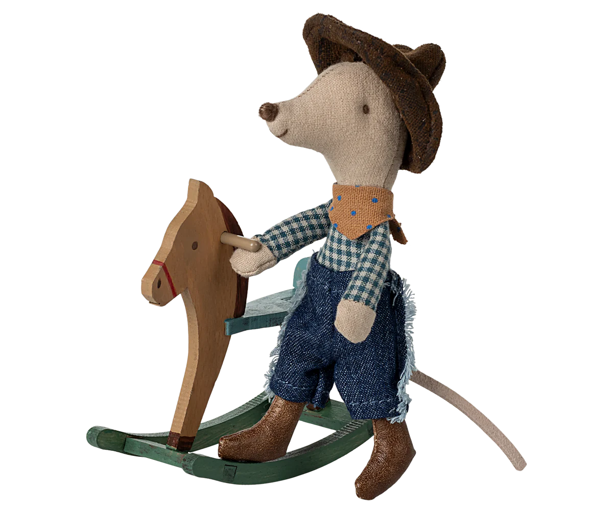 Maileg - Cowboy mouse on rocking horse, Little brother