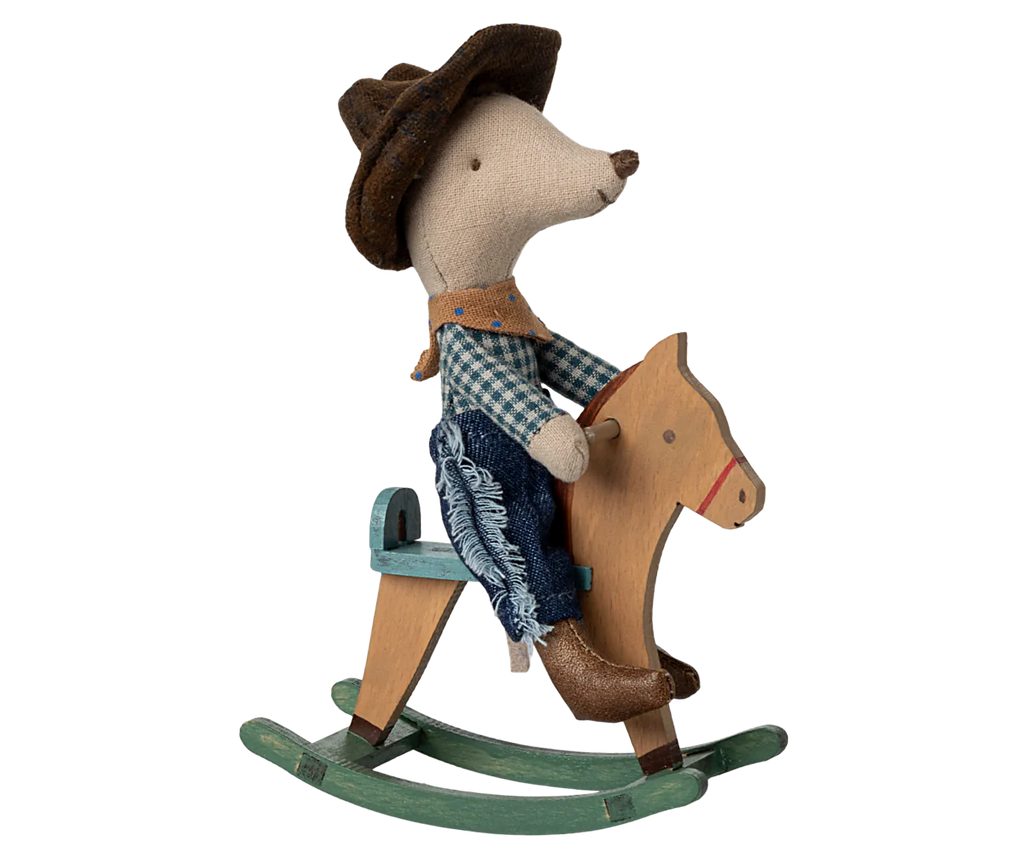 Maileg - Cowboy mouse on rocking horse, Little brother