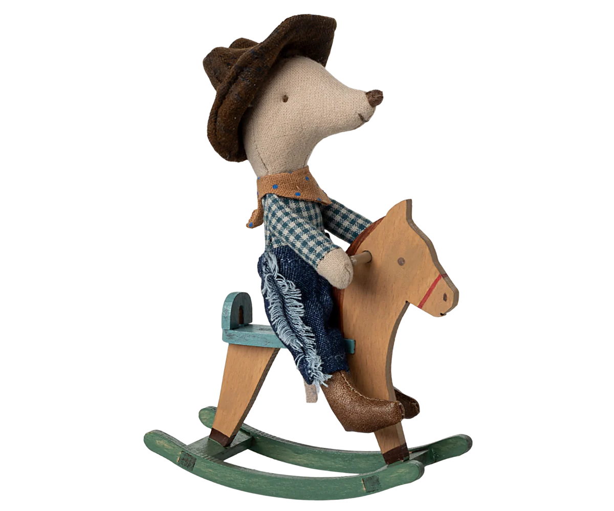 Maileg - Cowboy mouse on rocking horse, Little brother