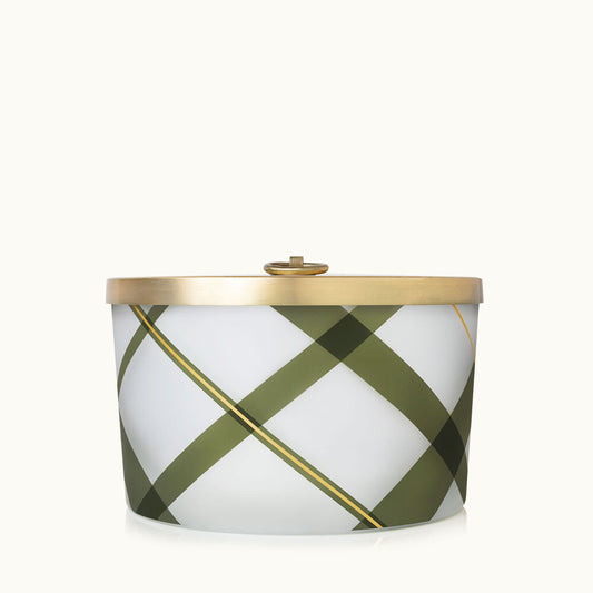 Thymes Frasier Fir Frosted Plaid Large 3-Wick Candle