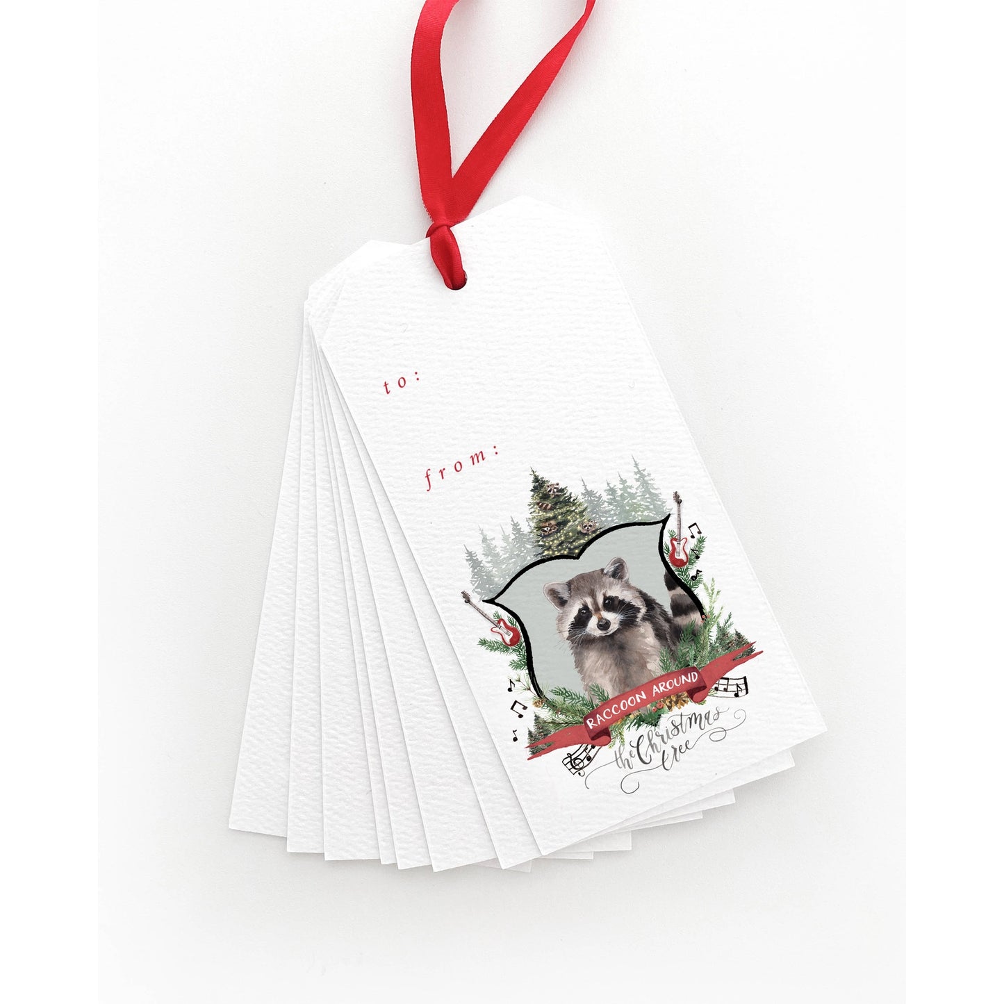 Raccoon Around the Christmas Tree Gift Tags