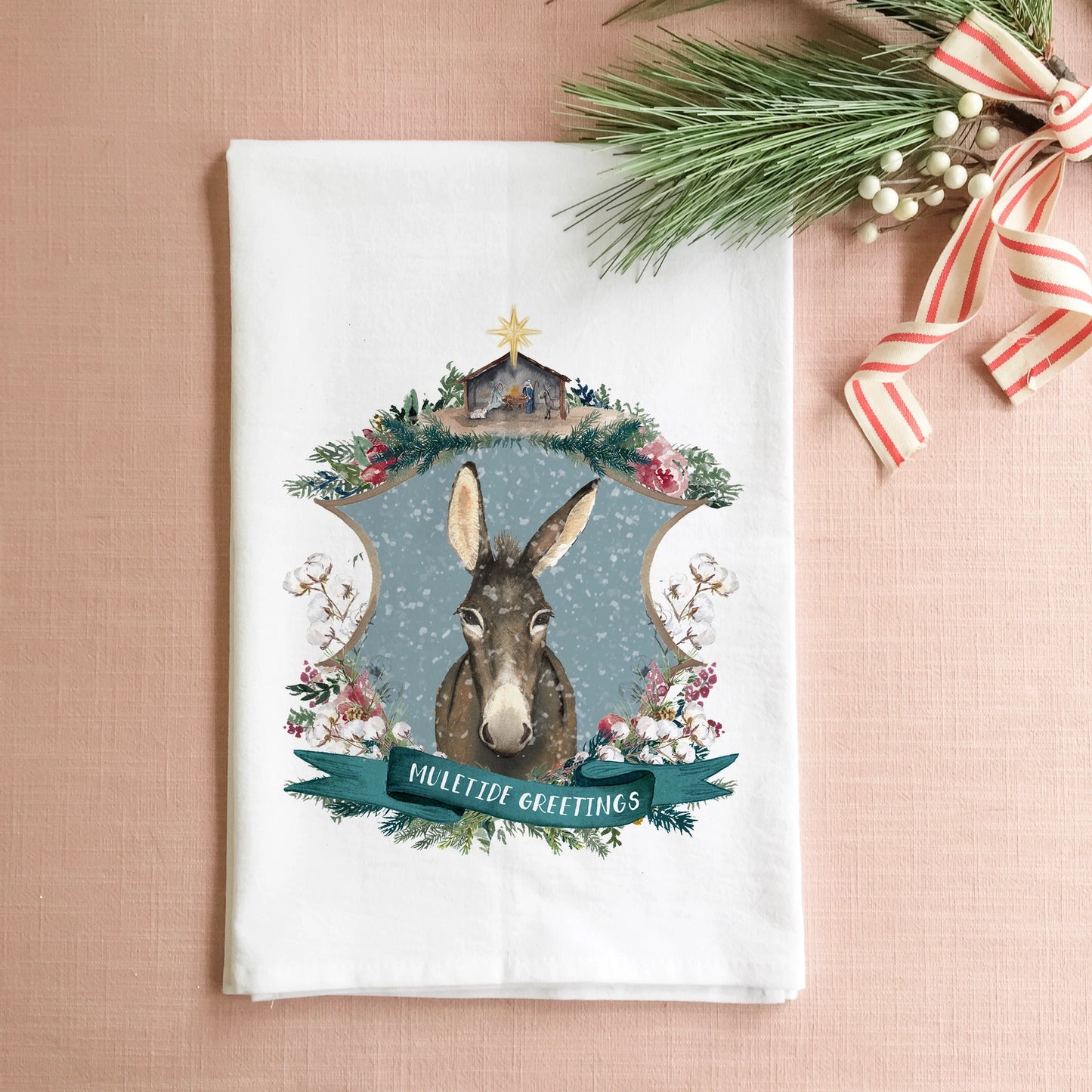 Muletide Greetings Christmas Tea Towel