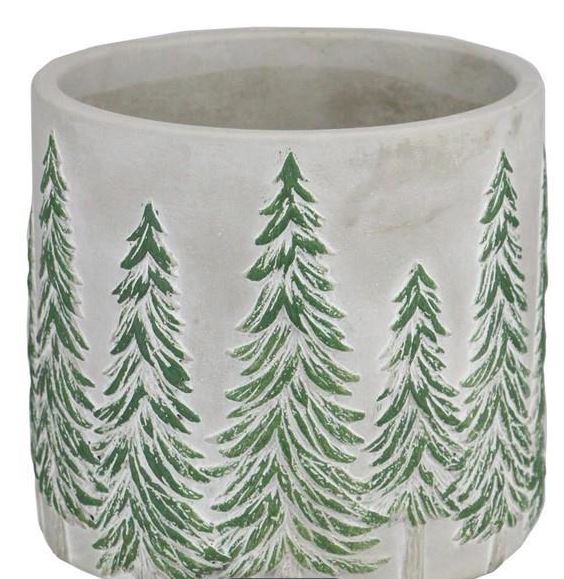 Round Cement Planter with Pines