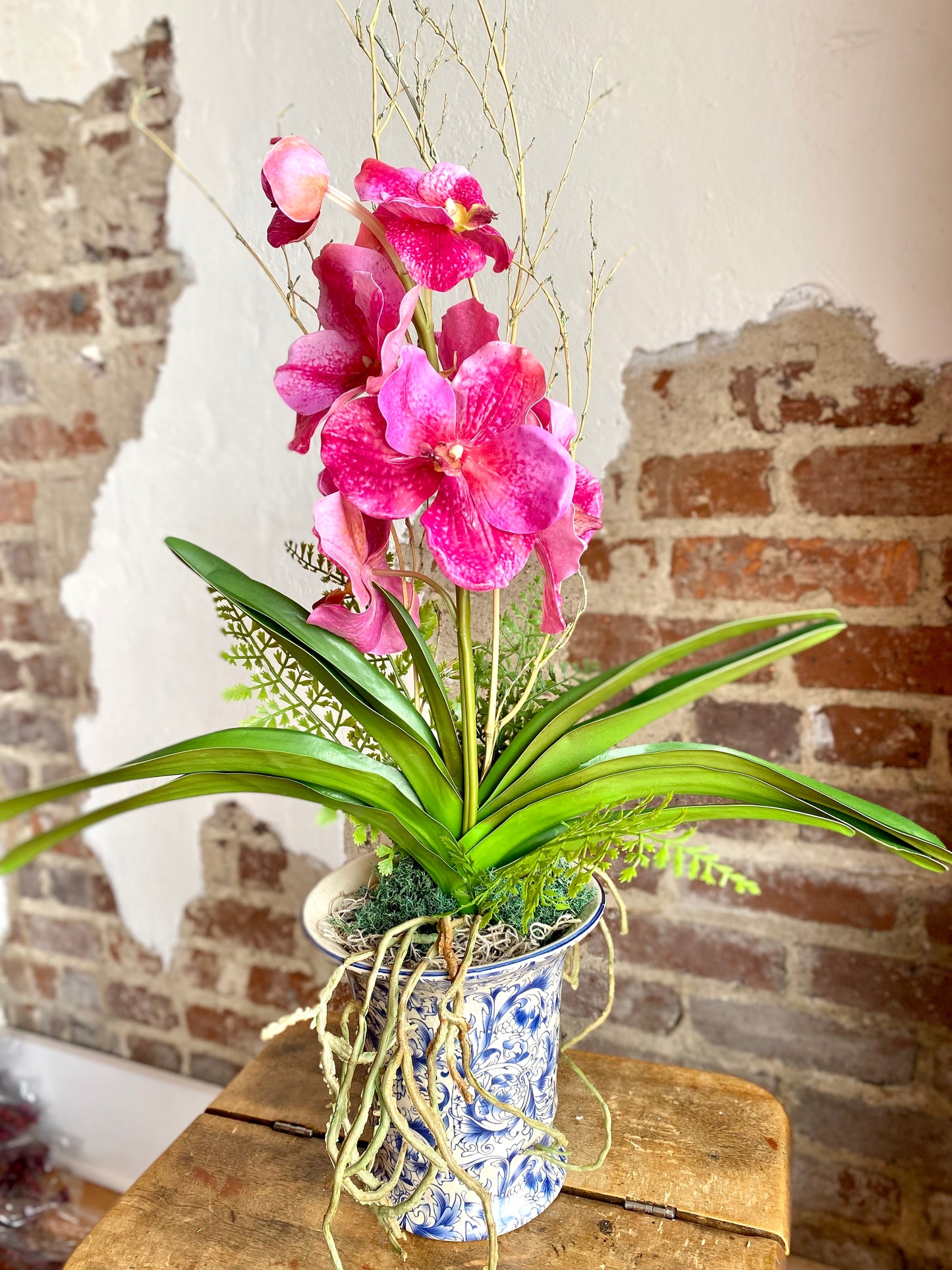 Pink Orchid & Blue Filigree Arrangement