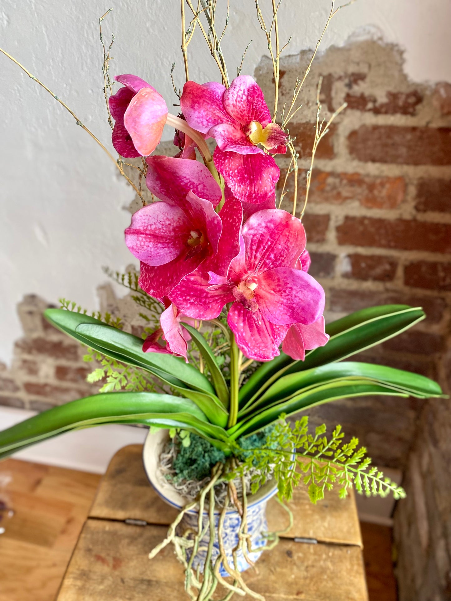 Pink Orchid & Blue Filigree Arrangement
